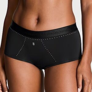 Victoria's Secret Black Studded Logo Micro ShineBoy Short Shorty Size Medium NWT